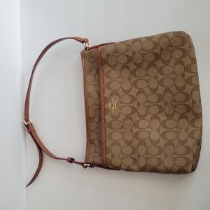 Coach Signature File Leather Messenger Shoulder Bag Brown